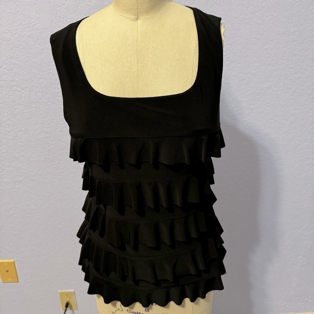 Joseph Ribkoff Black Tiered Ruffle Tank Top